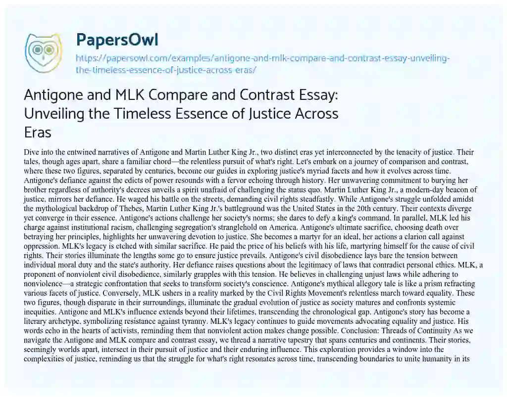 Essay on Antigone and MLK Compare and Contrast Essay: Unveiling the Timeless Essence of Justice Across Eras