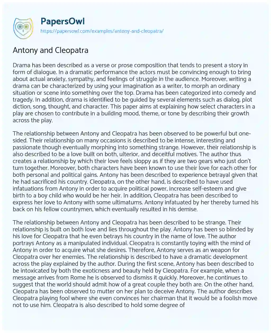Antony and Cleopatra essay