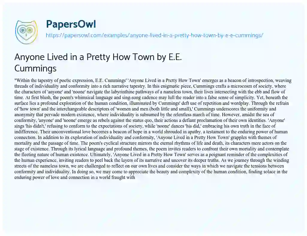 Essay on Anyone Lived in a Pretty how Town by E.E. Cummings