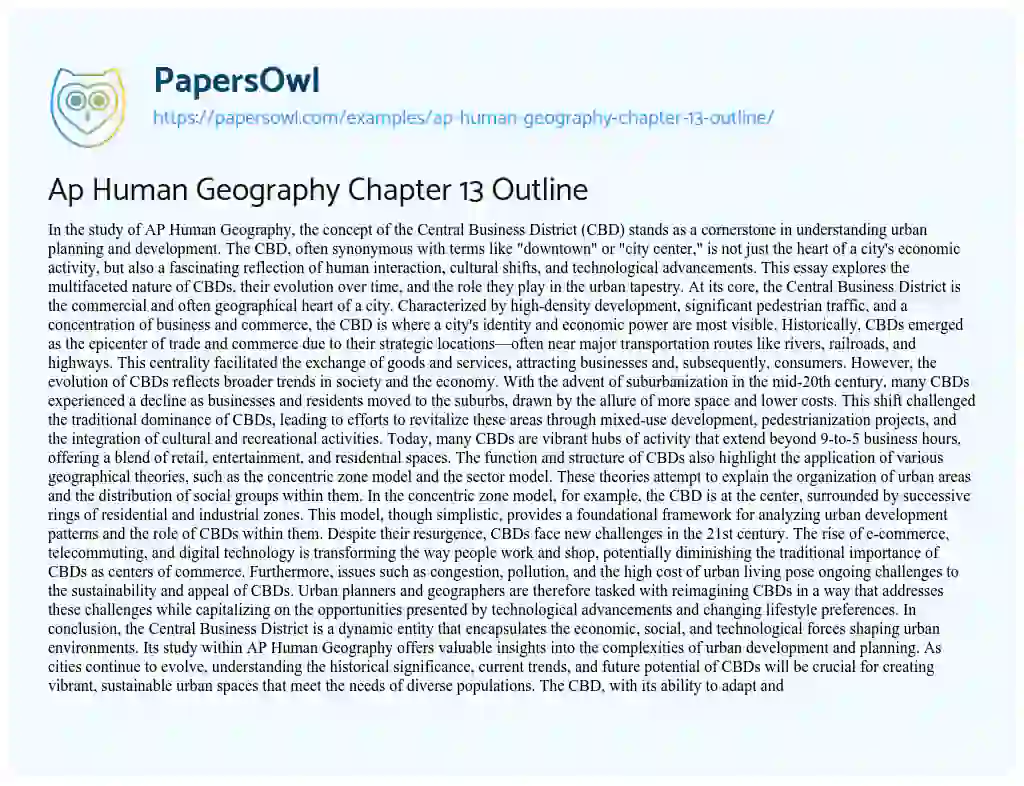 Essay on Ap Human Geography Chapter 13 Outline