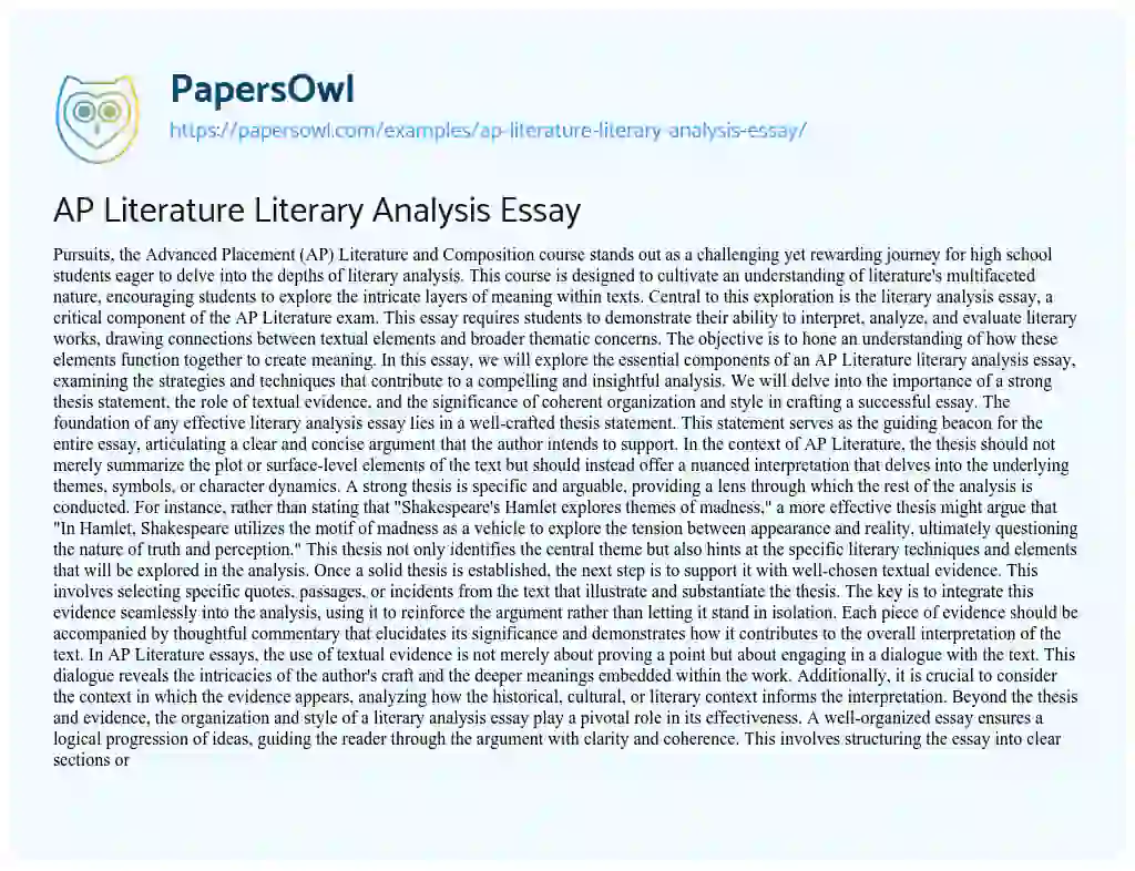 Essay on AP Literature Literary Analysis Essay