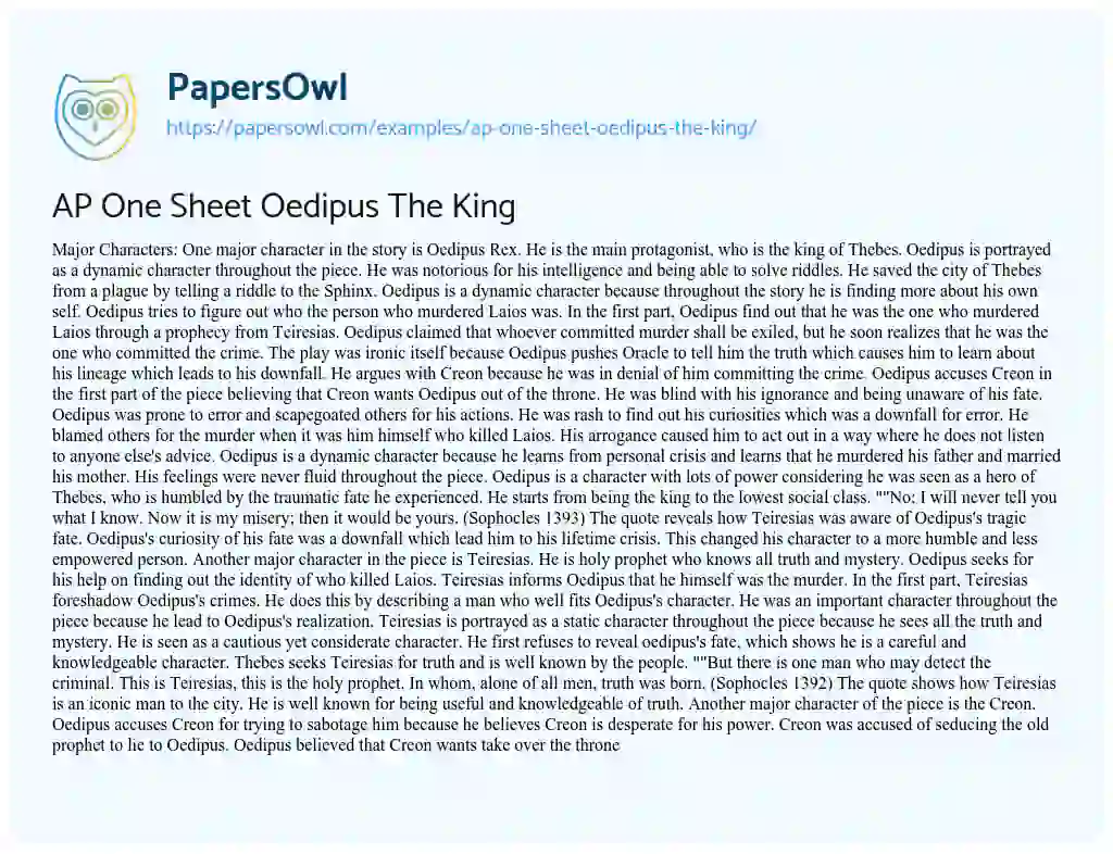 Essay on AP One Sheet Oedipus the King