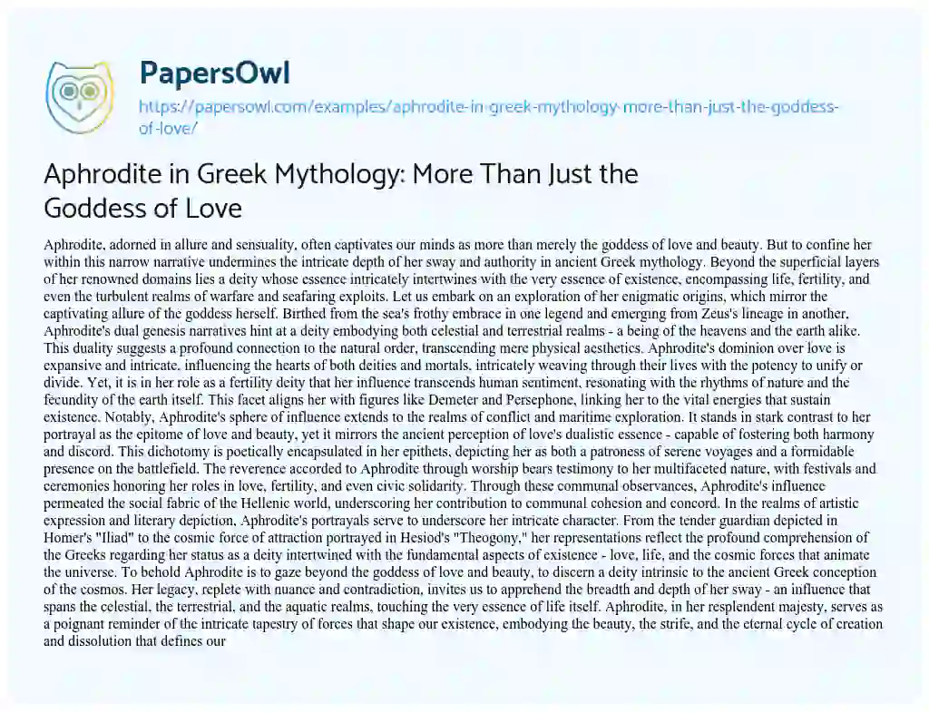 Essay on Aphrodite in Greek Mythology: more than Just the Goddess of Love