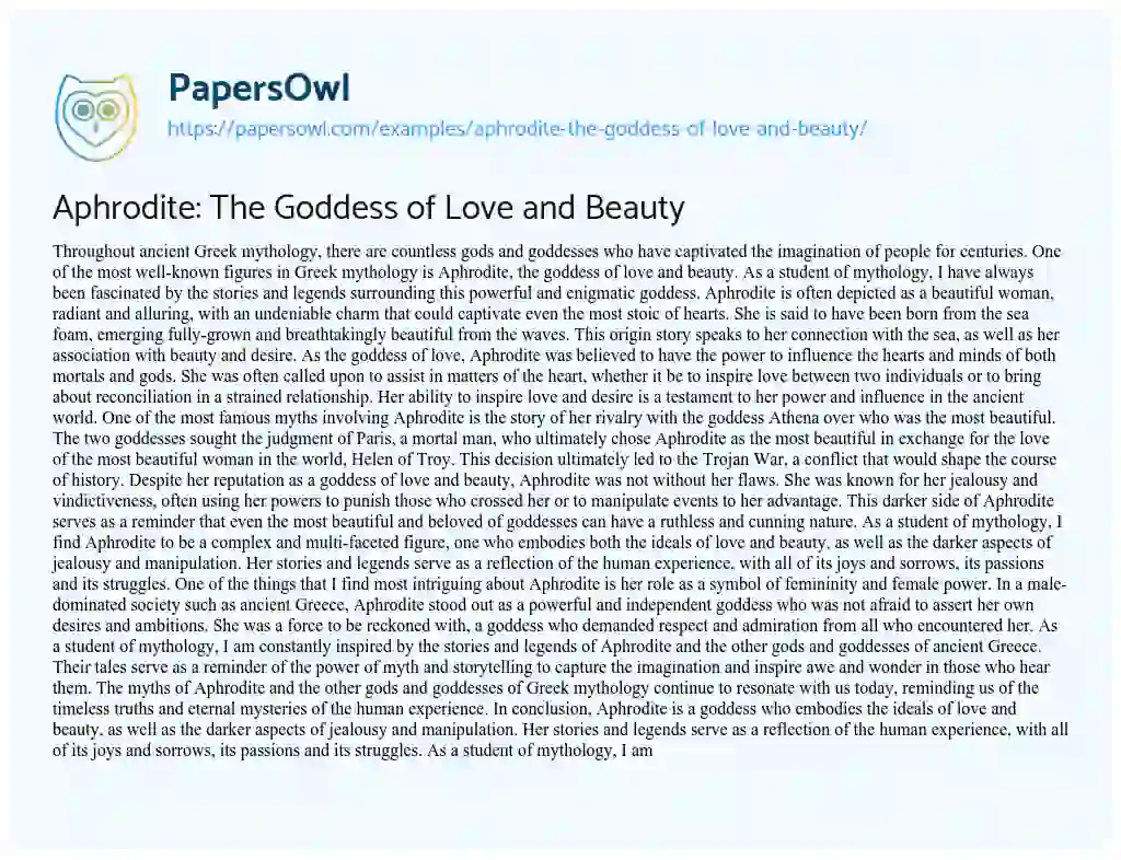 Essay on Aphrodite: The Goddess of Love and Beauty