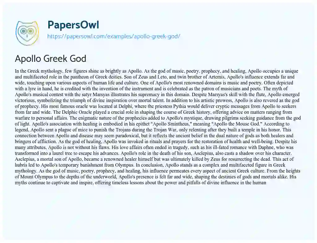 Essay on Apollo Greek God
