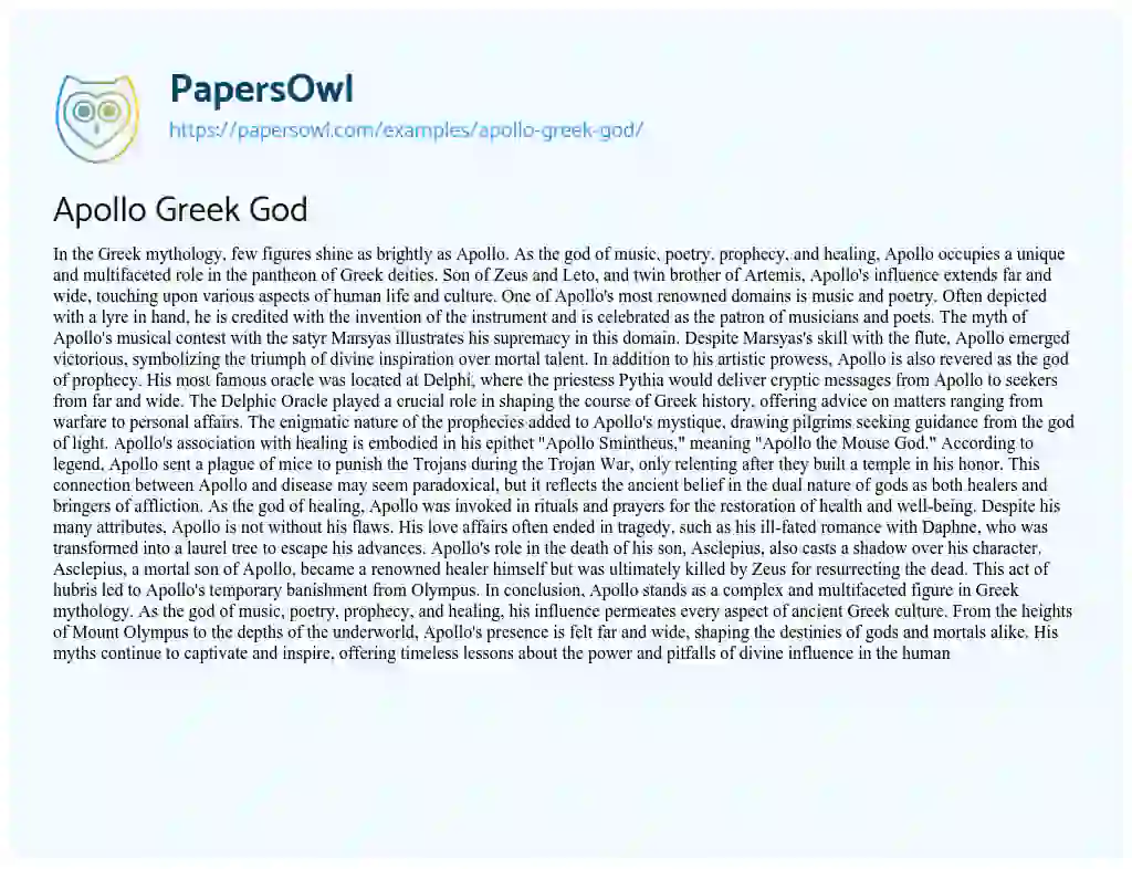 essay on apollo the greek god