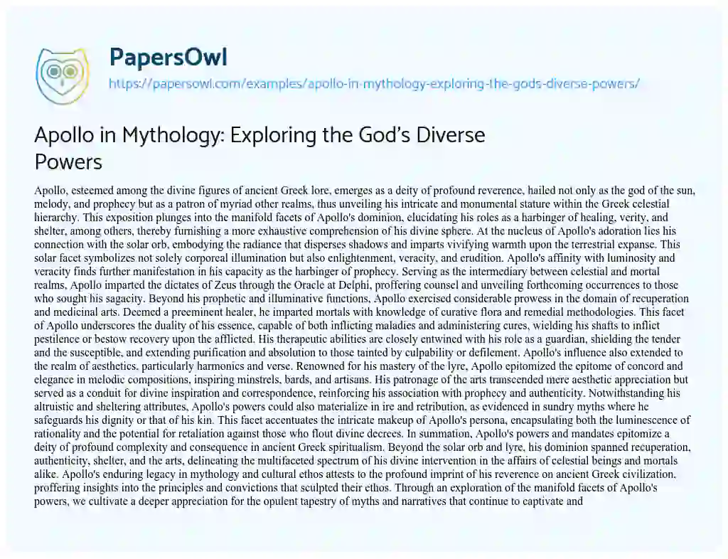 Essay on Apollo in Mythology: Exploring the God’s Diverse Powers