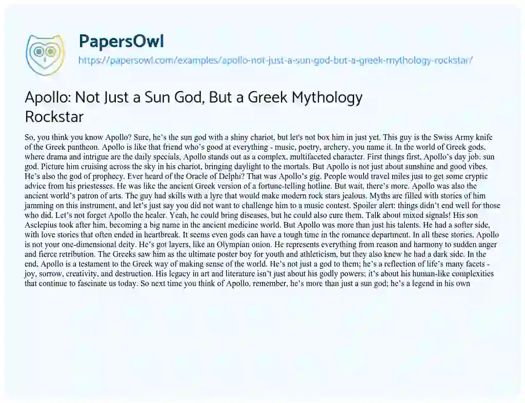 Essay on Apollo: not Just a Sun God, but a Greek Mythology Rockstar