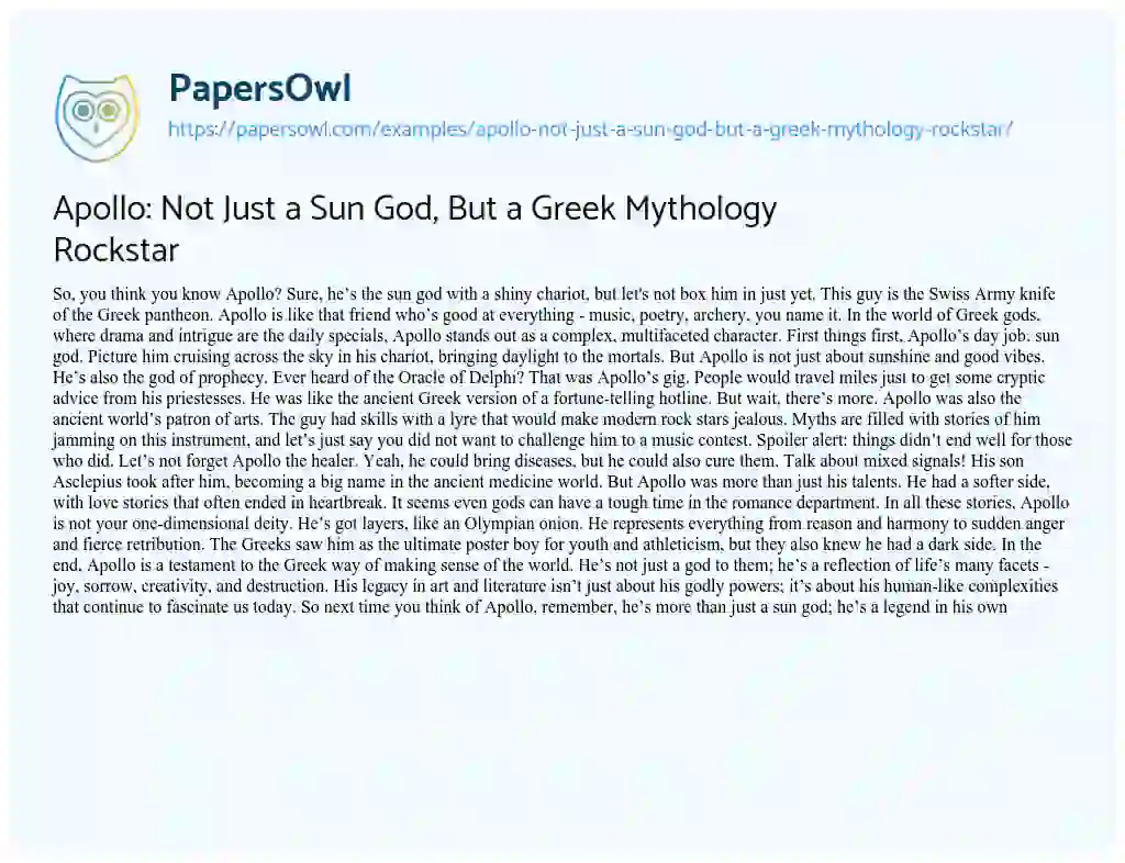 Essay on Apollo: Not Just a Sun God, But a Greek Mythology Rockstar