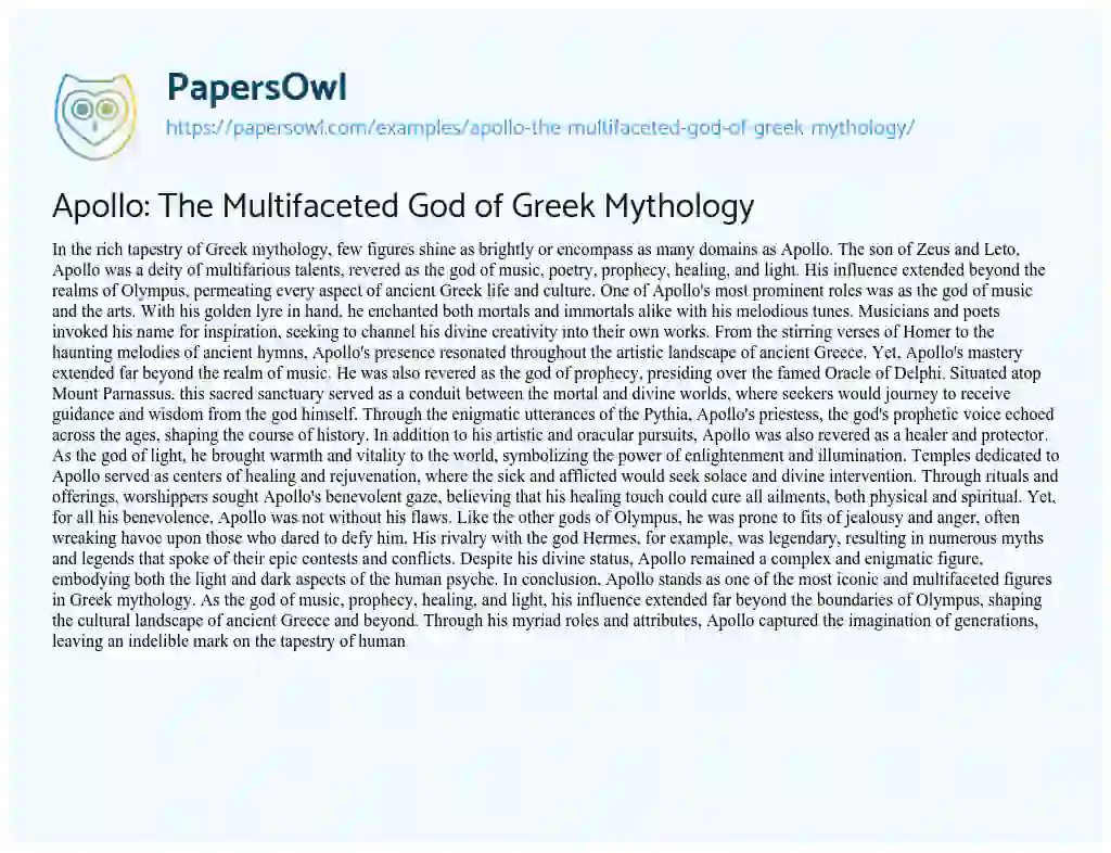 Essay on Apollo: the Multifaceted God of Greek Mythology