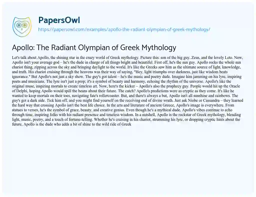 Essay on Apollo: the Radiant Olympian of Greek Mythology