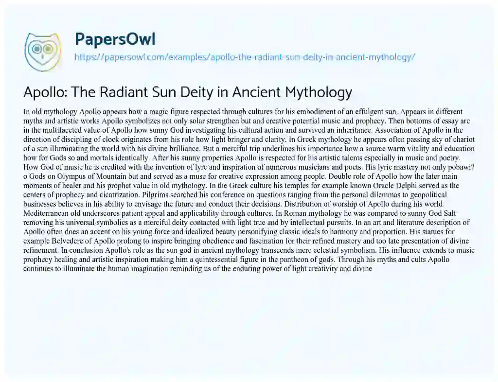 Essay on Apollo: the Radiant Sun Deity in Ancient Mythology