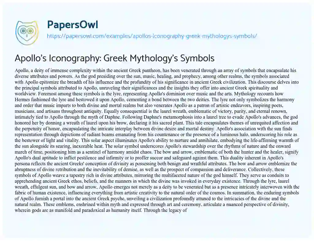 Essay on Apollo’s Iconography: Greek Mythology’s Symbols