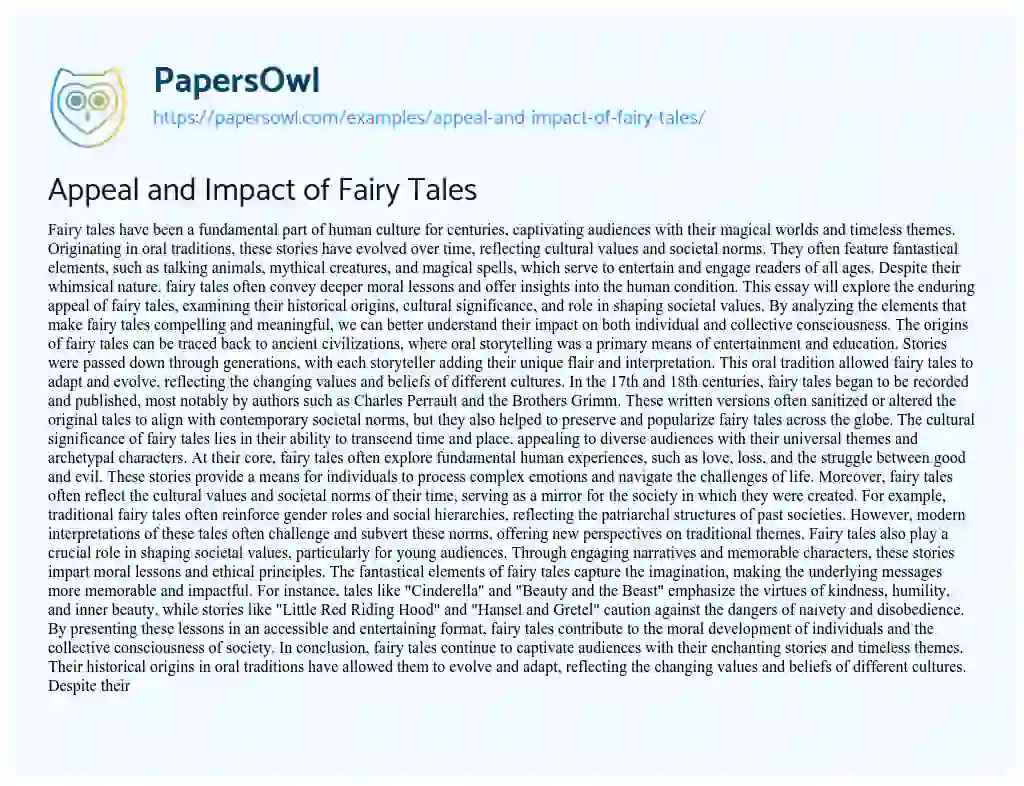 Essay on Appeal and Impact of Fairy Tales