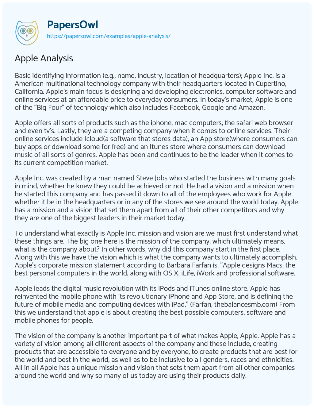 Essay on Apple Analysis