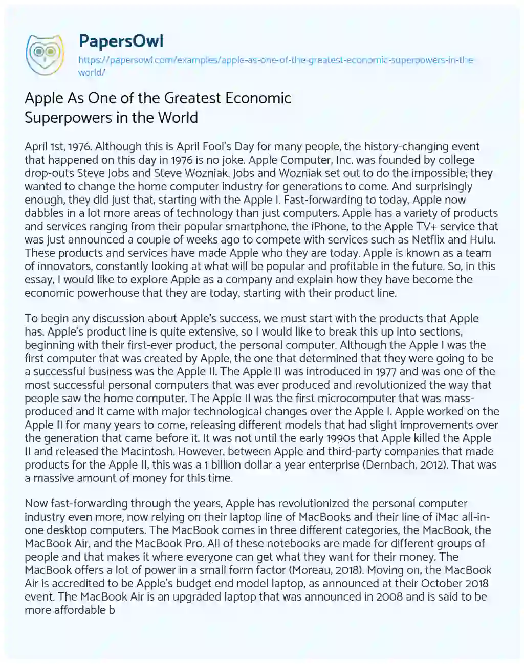Essay on Apple as One of the Greatest Economic Superpowers in the World
