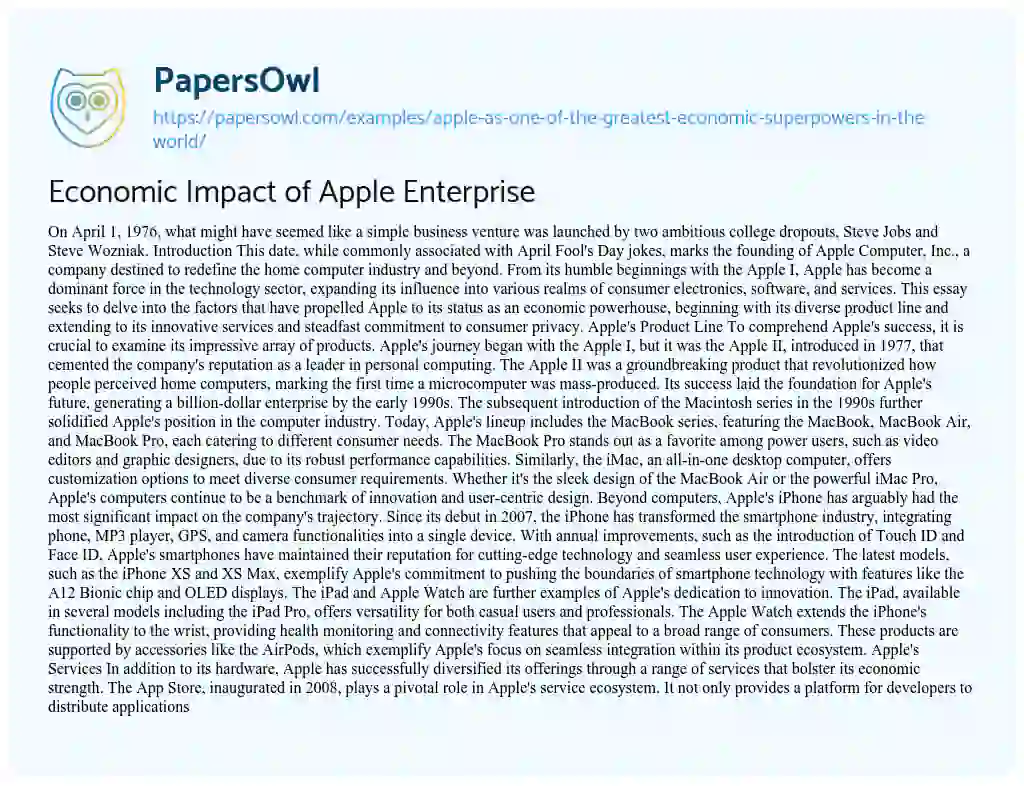 Essay on Apple as One of the Greatest Economic Superpowers in the World