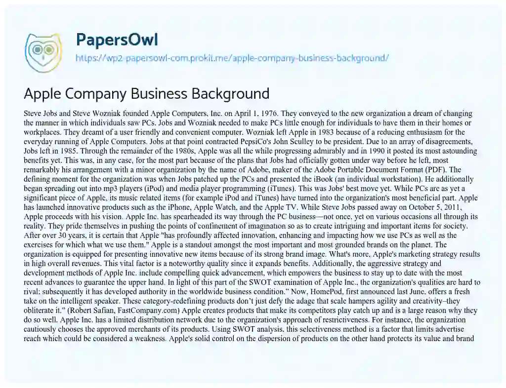 Essay on Apple Company Business Background