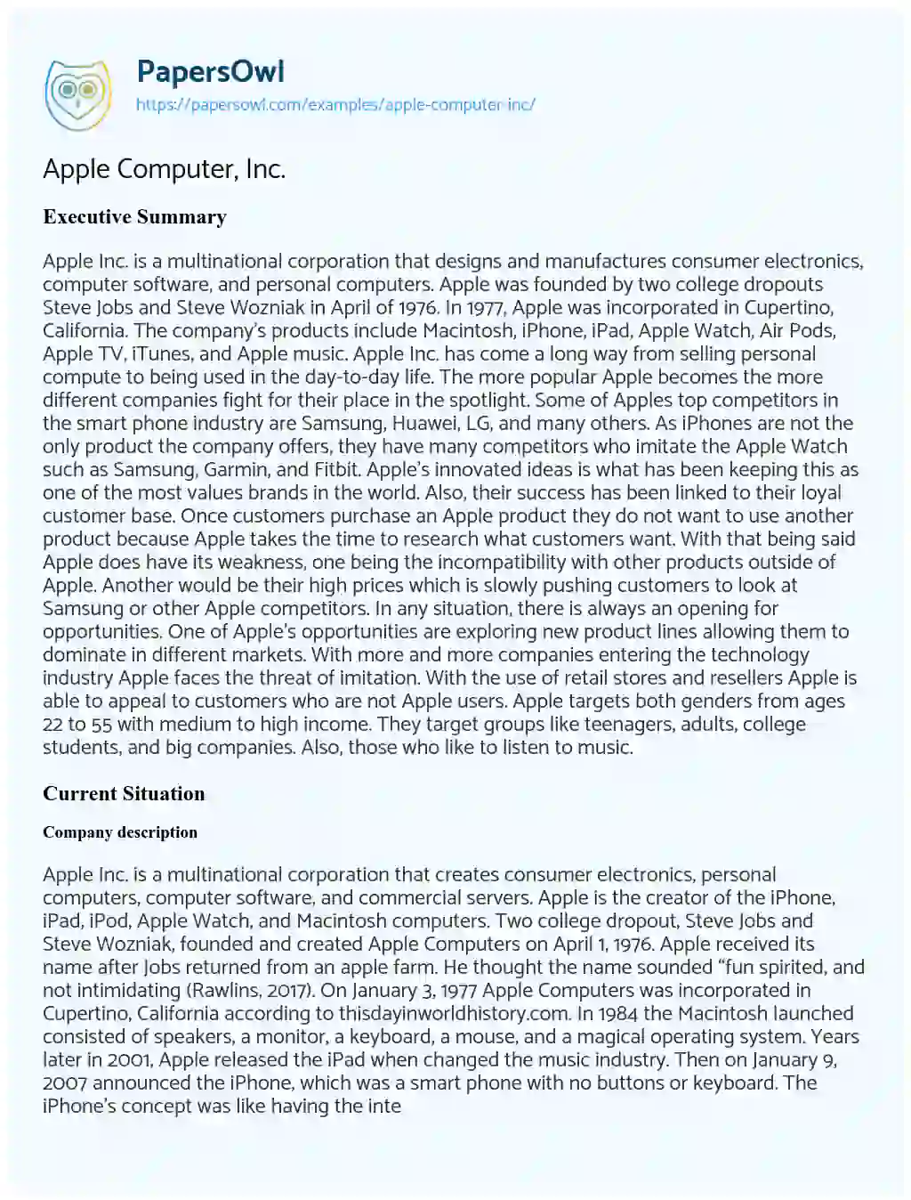 Apple Computer, Inc. essay