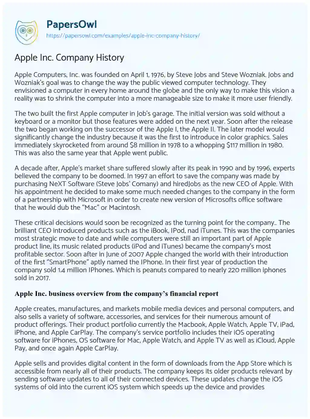 Essay on Apple Inc. Company History