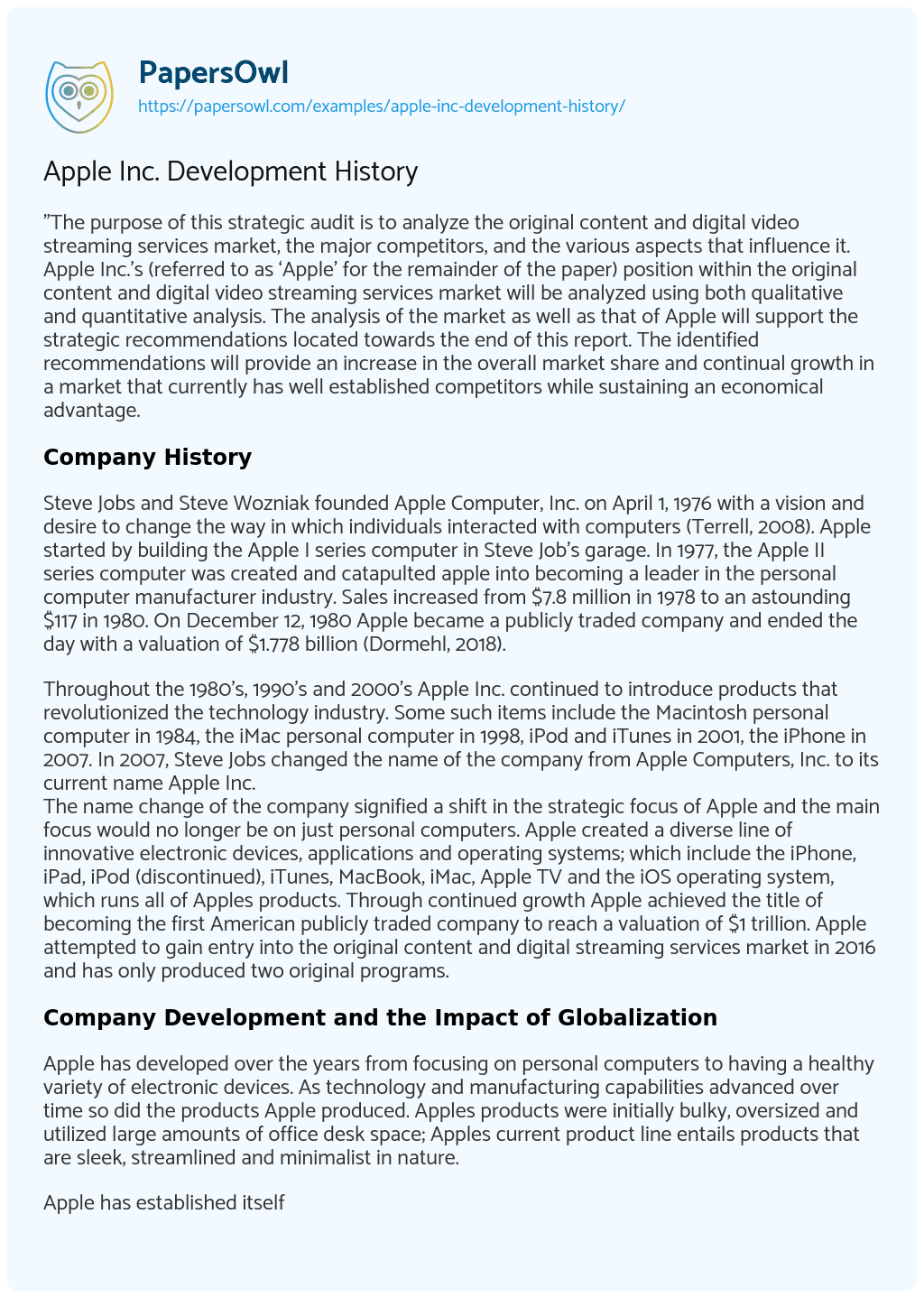 Essay on Apple Inc. Development History