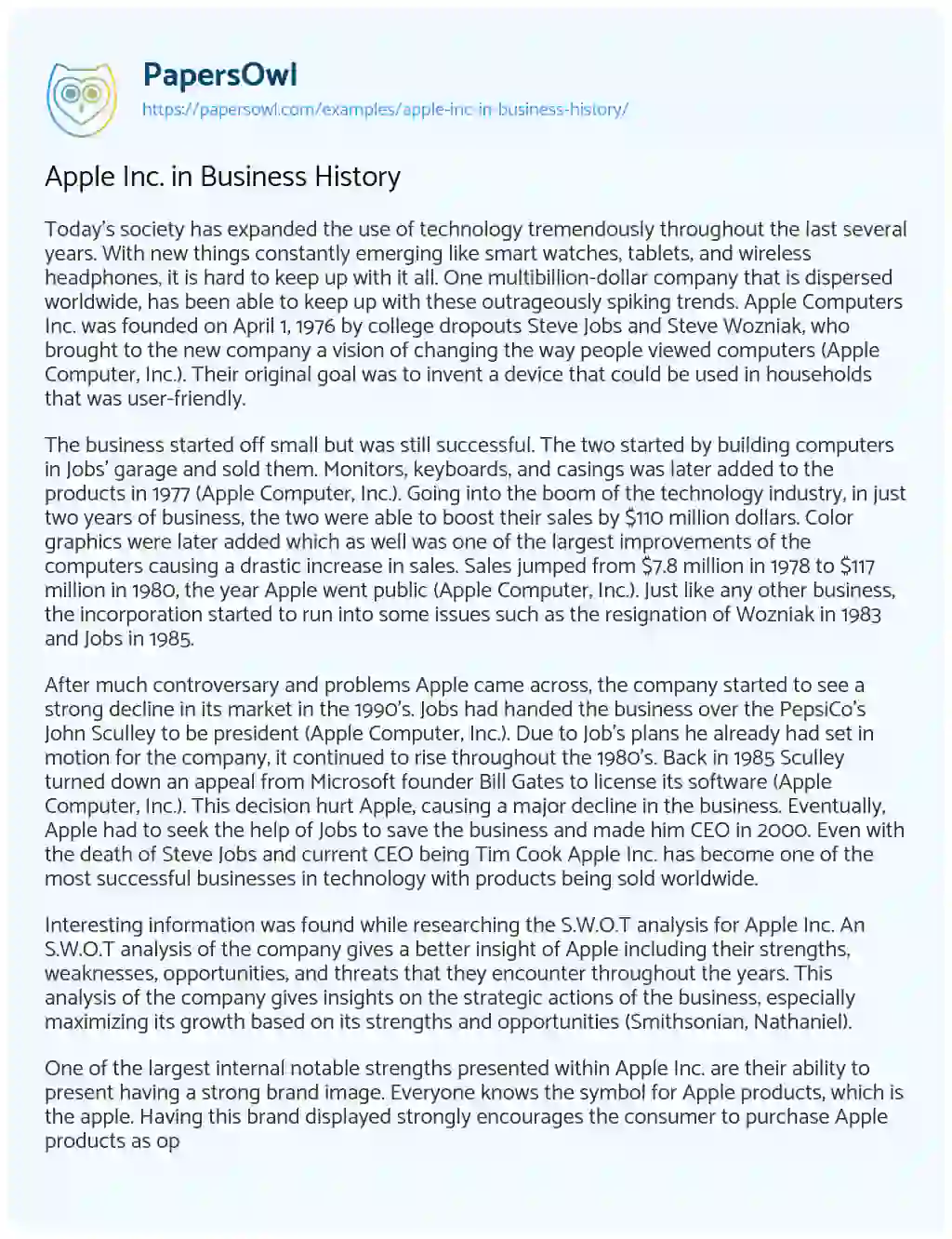 Essay on Apple Inc. in Business History