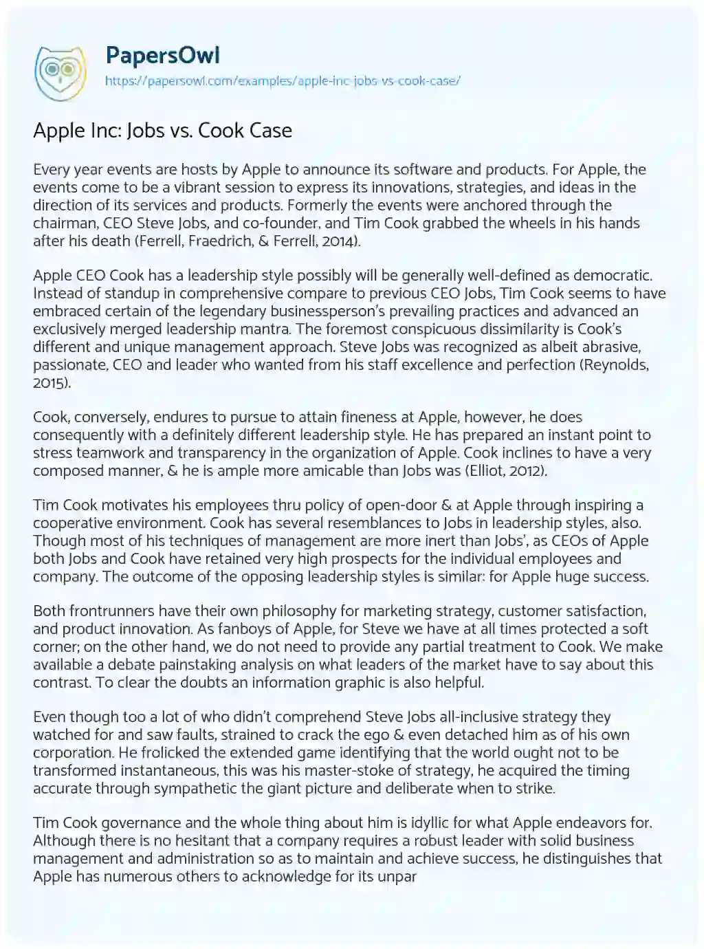 Apple Inc: Jobs Vs. Cook Case essay