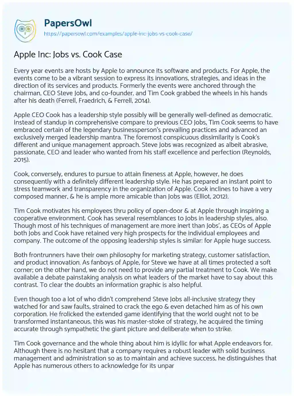 Essay on Apple Inc: Jobs Vs. Cook Case