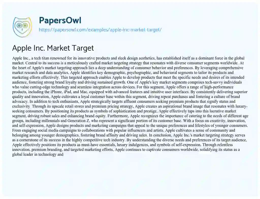 Essay on Apple Inc. Market Target