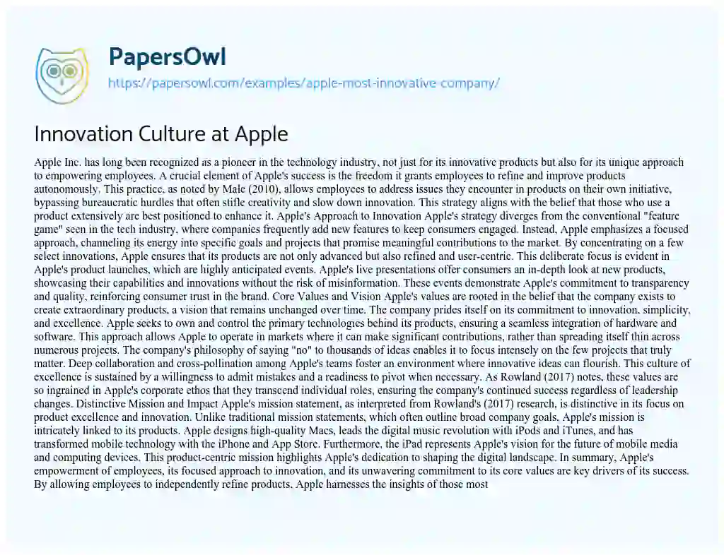 Essay on Apple: most Innovative Company