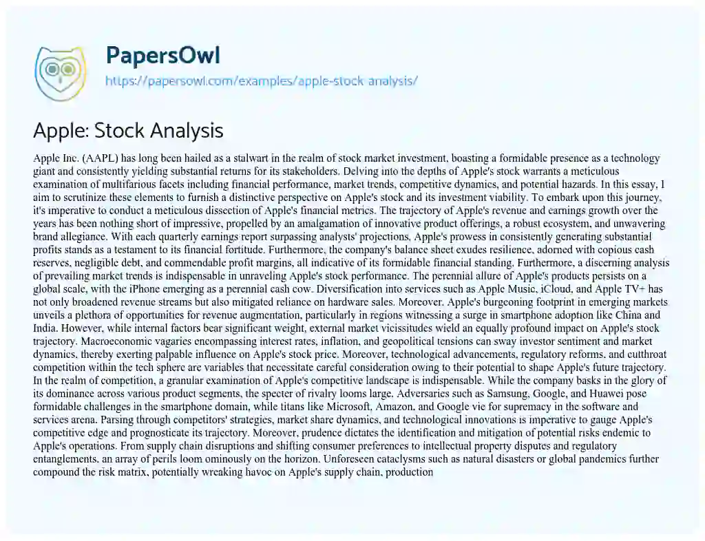 Essay on Apple: Stock Analysis