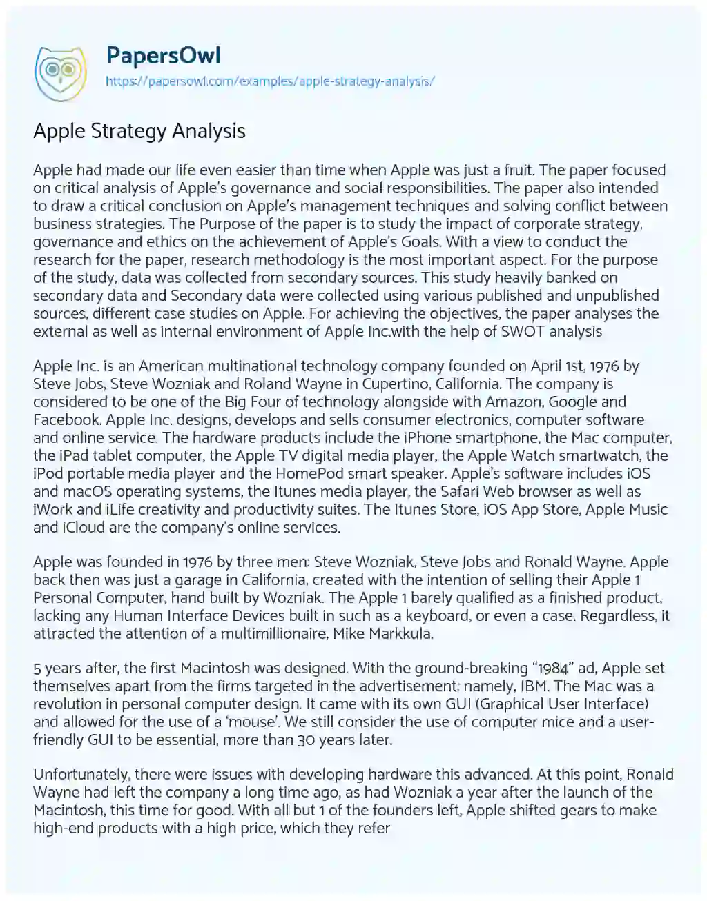 Essay on Apple Strategy Analysis