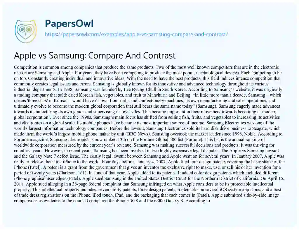 Essay on Apple Vs Samsung: Compare and Contrast