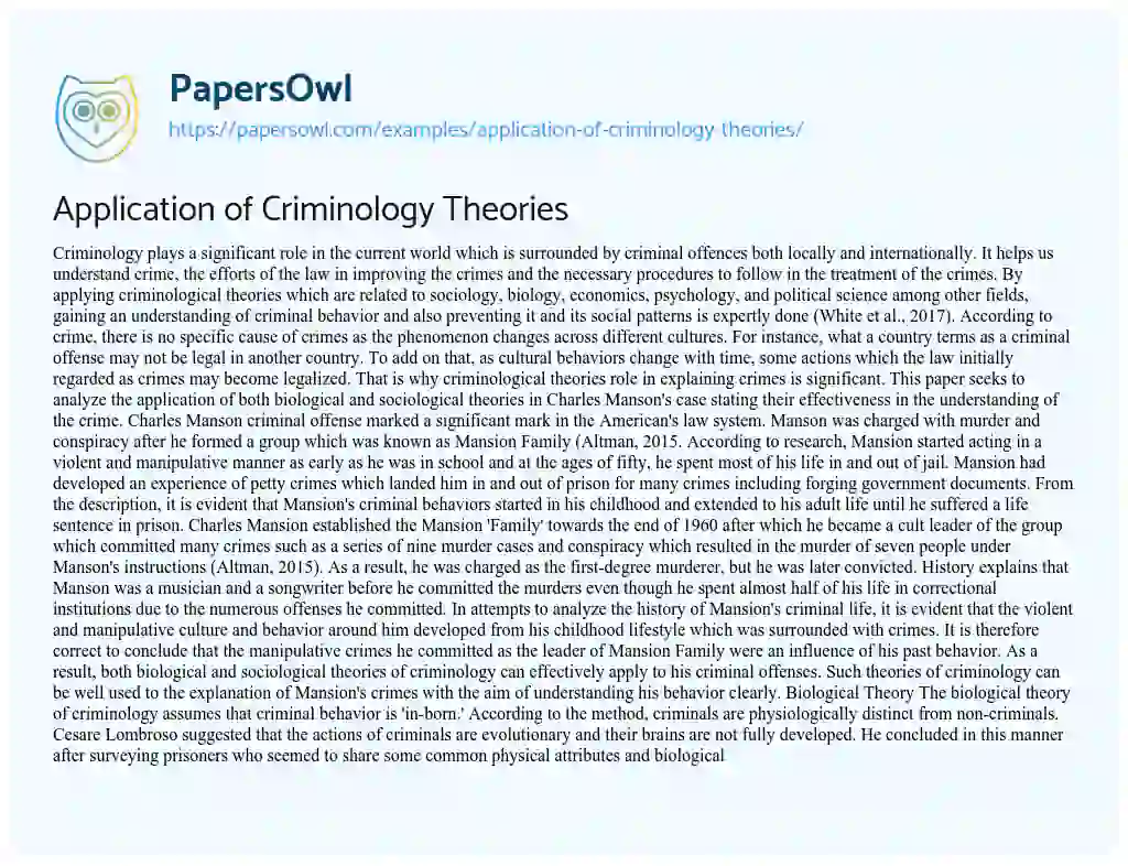 Essay on Application of Criminology Theories
