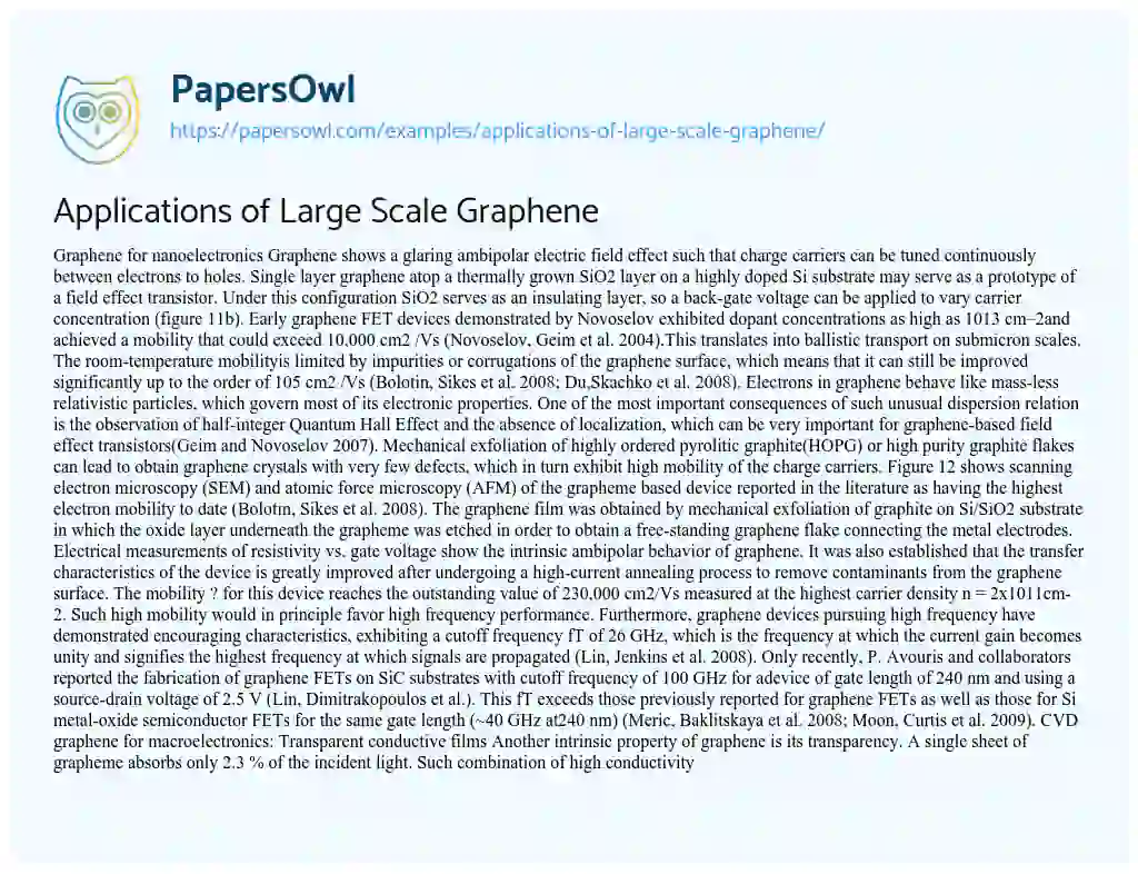 Essay on Applications of Large Scale Graphene