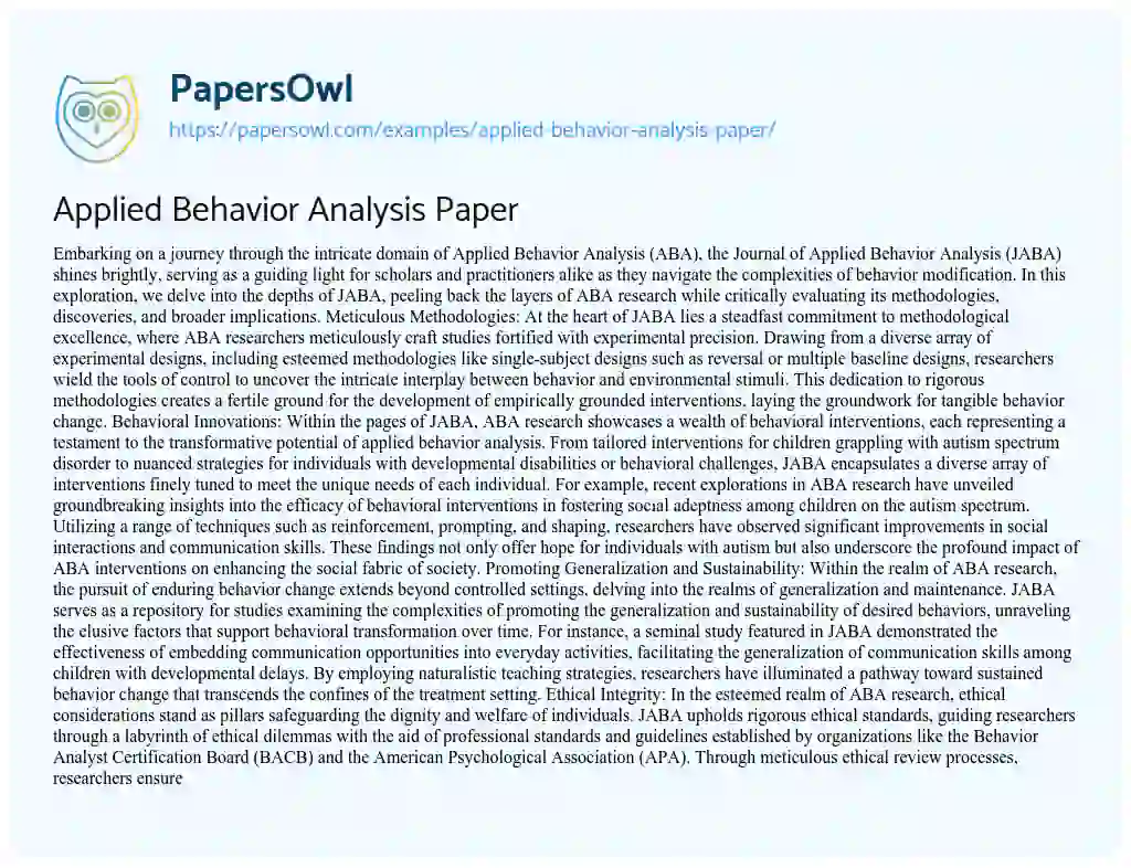 Essay on Applied Behavior Analysis Paper