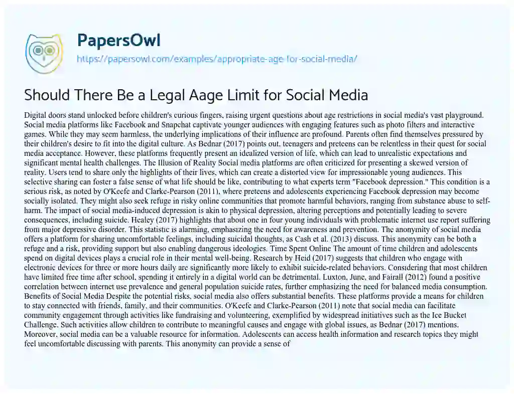 Essay on Appropriate Age for Social Media