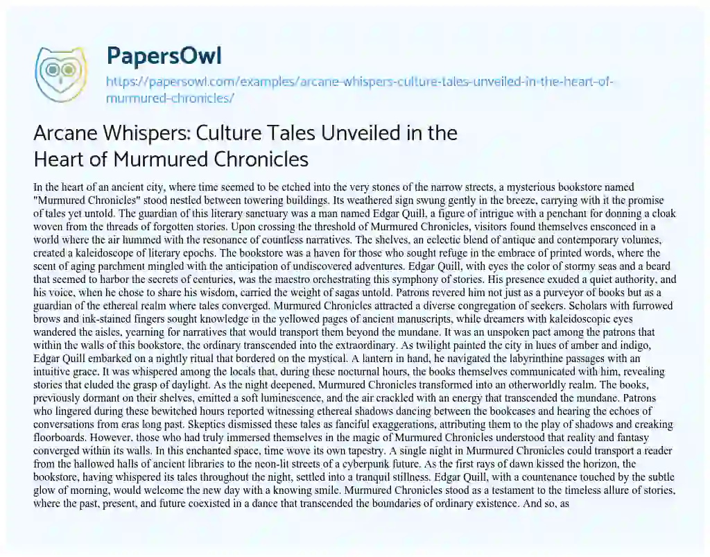 Essay on Arcane Whispers: Culture Tales Unveiled in the Heart of Murmured Chronicles