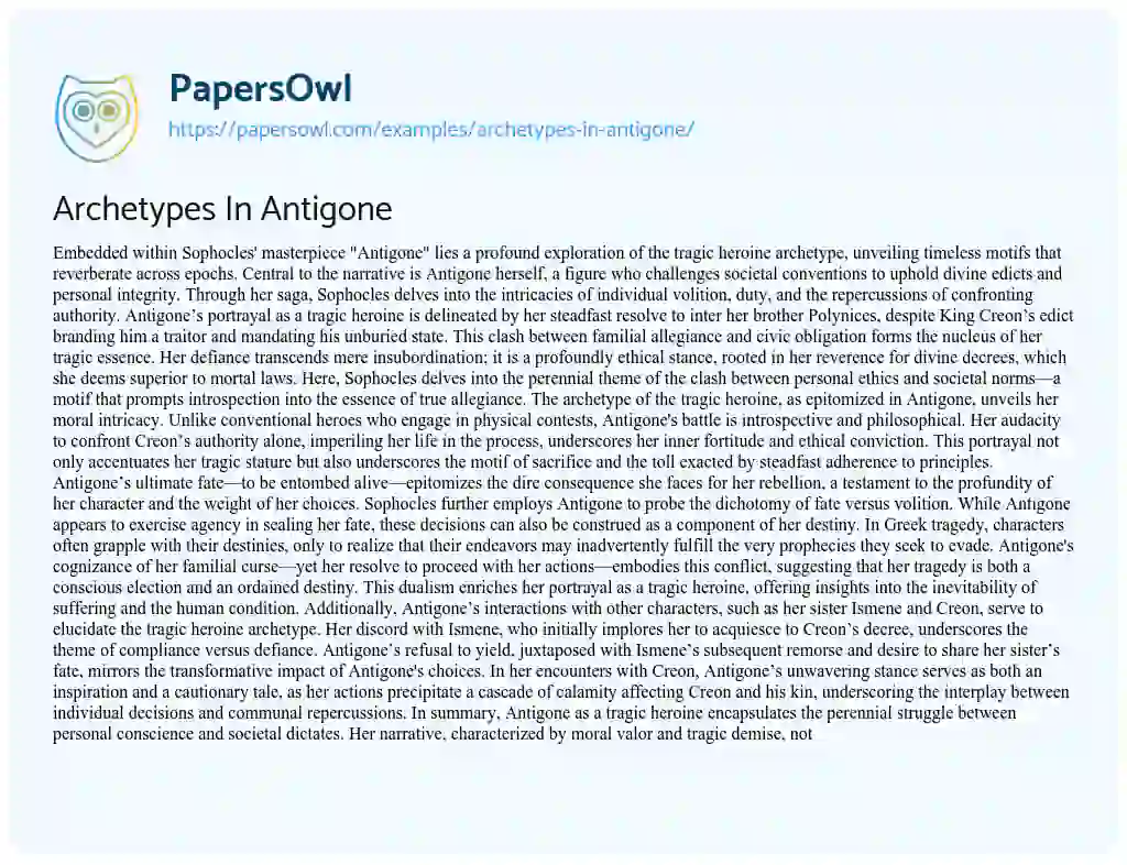 Essay on Archetypes in Antigone