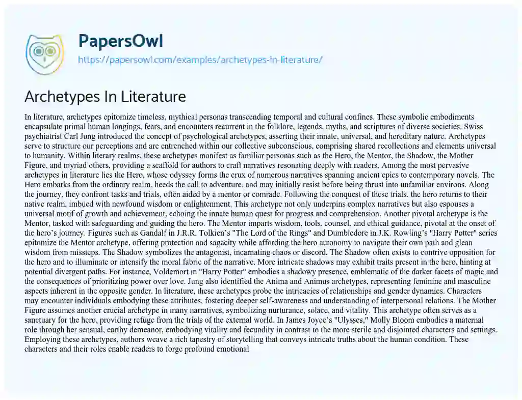 Essay on Archetypes in Literature