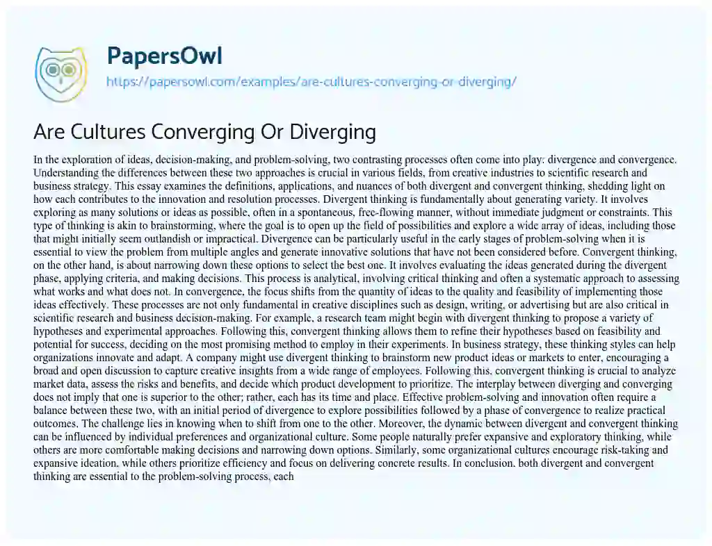 Essay on Are Cultures Converging or Diverging