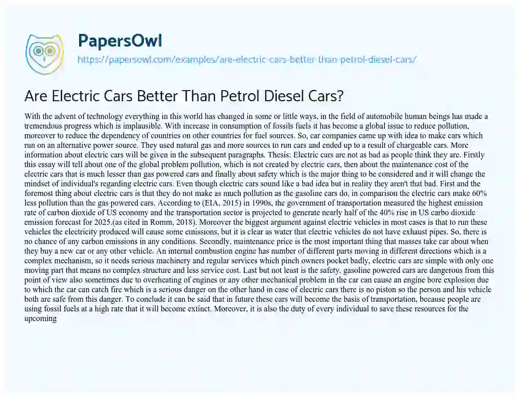 Essay on Are Electric Cars Better than Petrol Diesel Cars?