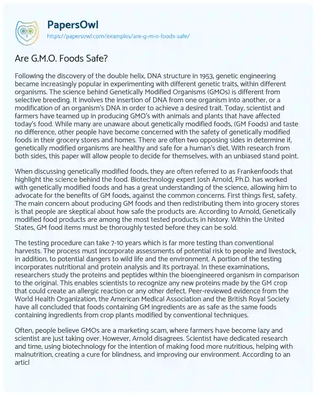Are G.M.O. Foods Safe? essay