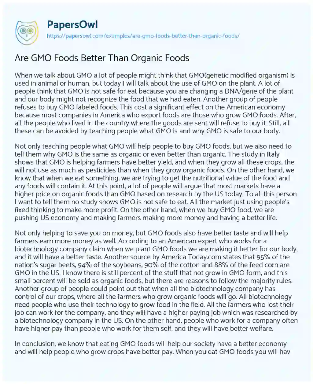 Are GMO Foods Better than Organic Foods essay