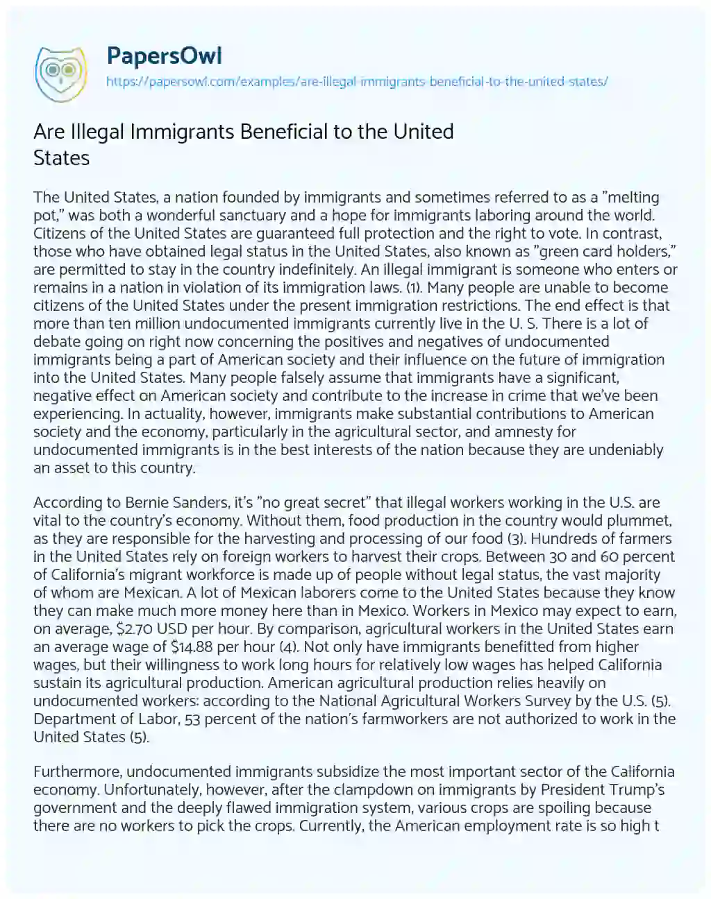Essay on Are Illegal Immigrants Beneficial to the United States