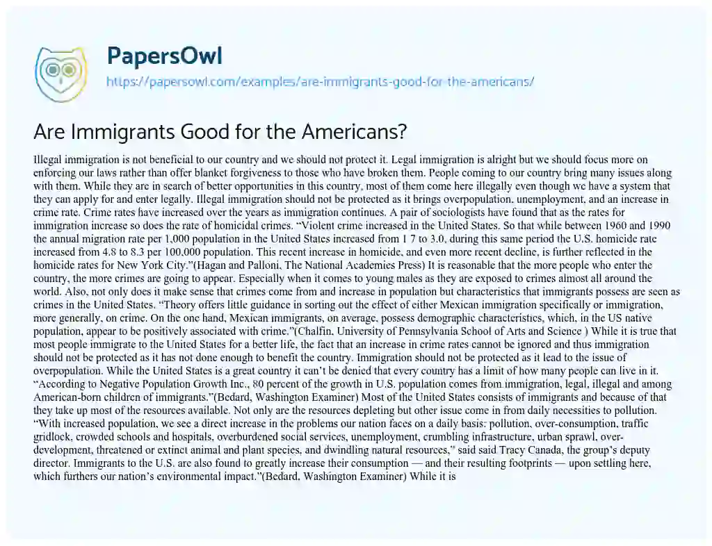 Are Immigrants Good for the Americans? essay
