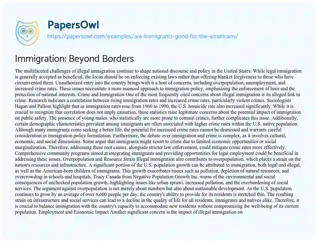 Essay on Are Immigrants Good for the Americans?