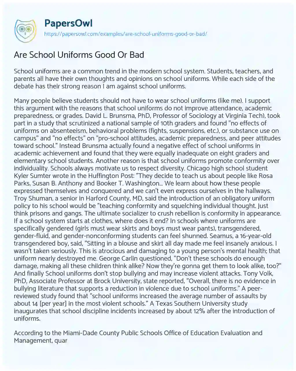 Essay on Are School Uniforms Good or Bad