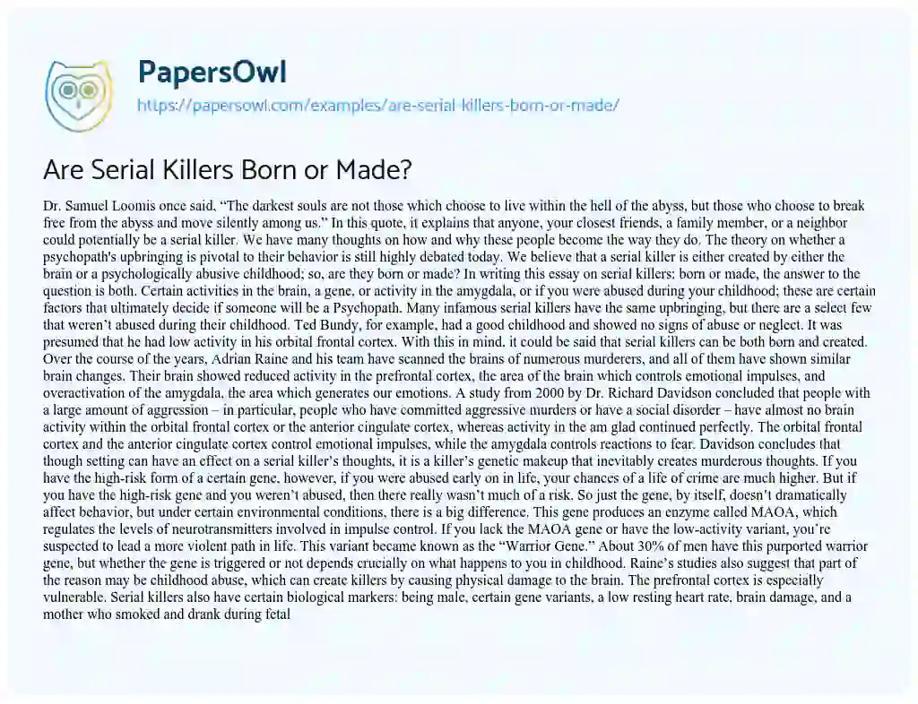 Are Serial Killers Born or Made? essay