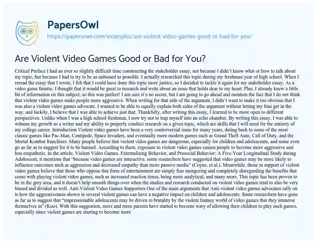 Essay on Are Violent Video Games Good or Bad for You?
